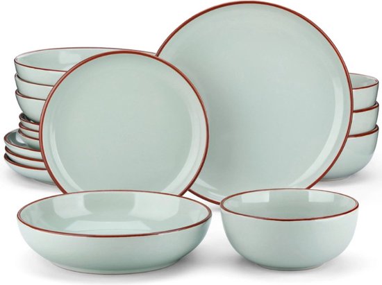 Luxe Serviesset – 32 delig – 8 persoons – Porselein - Bordenset – Dinner platen – Dessertborden - Kommen - Mokken - Schaaltjes - Jade - Nimf