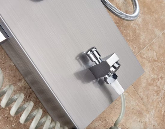 Douchekraan - Regendouche - Douchekop - Douchepaneel - 6 in 1 - Regendouche - Waterval douche - Kraan - Bidet - Massage jet - Handdouche - Waterstroom gevoed - Verlichting en LED display - Brushed nickel