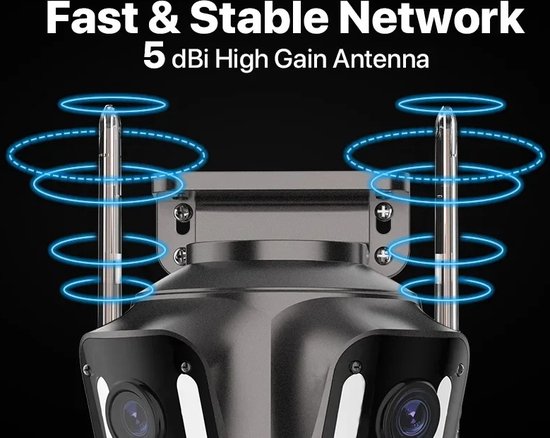 Beveiligingscamera Buiten - Buiten Camera met Nachtzicht - Drie Lens Design - 360° Auto Tracking - Inclusief 64GB SD - Zwart