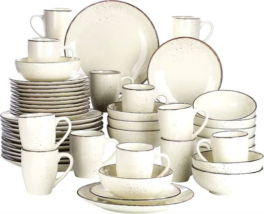 erviesset Wit - Keramisch - 12 borden groot - 12 borden klein - 12 schalen - 12 kopjes - 48 delig - Vintage - Ivoorwit