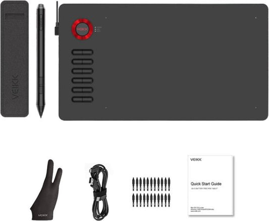 Tekentablet A15 Rood inclusief beschermhoes - 10x6 inch - 5080 Lpi - grafische XL teken tablet - Batterij vrije pen - 12 sneltoetsen - tekenhandschoen
