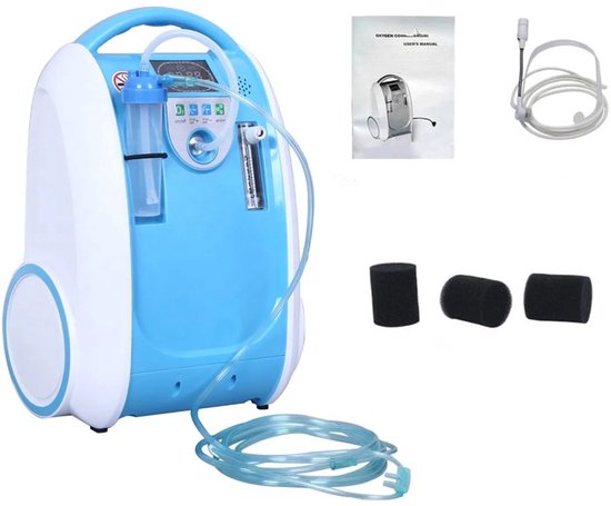 Draagbare Zuurstofconcentrator – Mobiele Zuurstofapparaat – Zuurstoftherapie Machine – Medische Zuurstofgenerator – Zuurstofinhalator – Instelbare Zuurstofstroom 1-5L/min – Stil en Compact Design