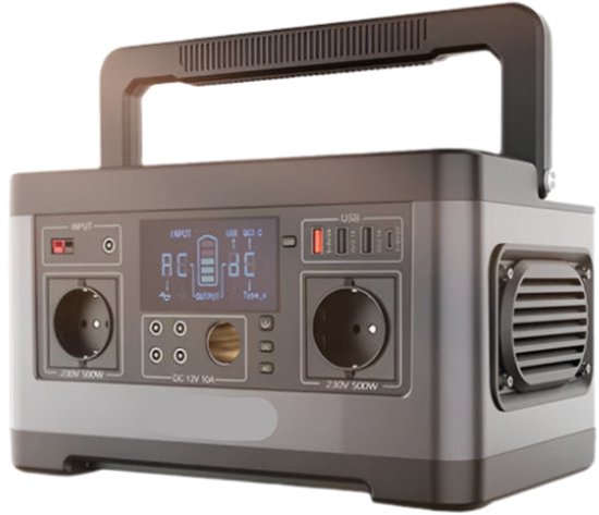 Draagbare Powerstation – Mobiele Accu – Noodstroom – Zonne-accu – 500W Continu Vermogen – Pure Sinusgolf