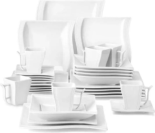 Serviesset Wit 30-delig – 6 Personen – Vierkant Porselein