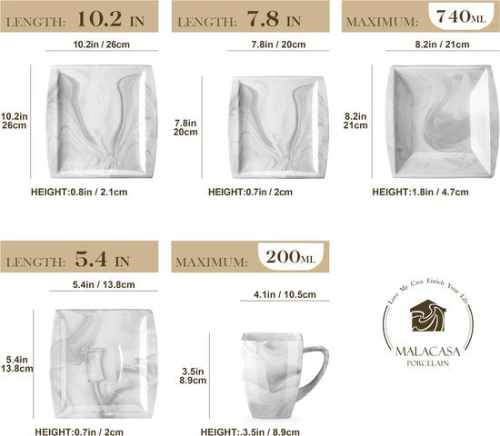 Luxe Serviesset – 30 delig – 6 persoons – Porselein - Bordenset – Dinner platen – Dessertborden - Kommen - Mokken - Schaaltjes - Grijs