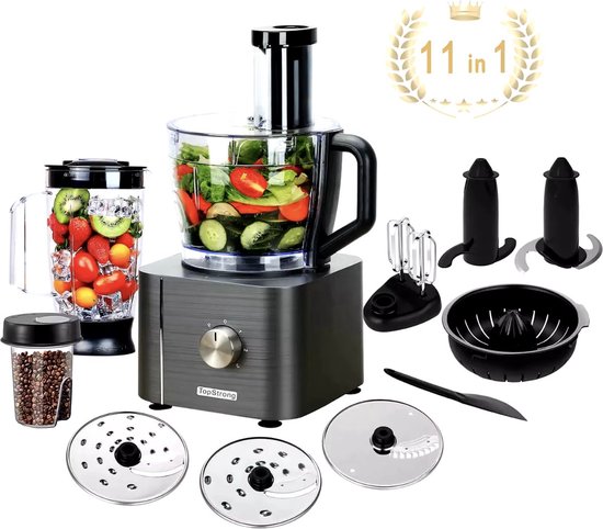 Keukenmachine - Alles in 1 keukenmachine - Multifunctionele keukenmachine - Blender - Vleesmolen - Garde - Kneder - Shredder - Sinaasappelpers - Hakselaar - Blender - 1100W - Blauw