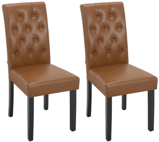 Stoel - Eetkamerstoelen - Set van 2 Kunstleer Eetkamerstoelen - Ergonomisch - Massief Houten Poten – Hoge Rugleuning - Comfortabel Gevoerd – Ergonomisch & Duurzaam – Voor Keuken - Eetkamer - 44x99x59cm - Bruin
