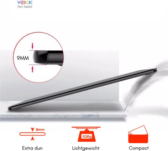 Tekentablet A15 Rood inclusief beschermhoes - 10x6 inch - 5080 Lpi - grafische XL teken tablet - Batterij vrije pen - 12 sneltoetsen - tekenhandschoen