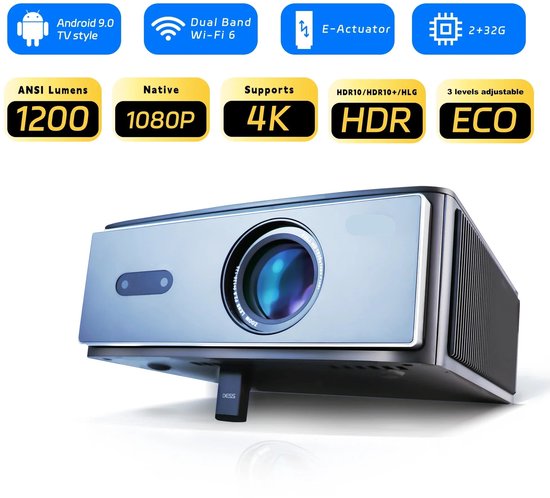 Mini Beamer - Projector - Digitale Beamer - Draagbaar - Smart TV Projectors - 1080P - 4K Full HD - Met Elektrische standaard - 1200ANSI - 130W - Android System
