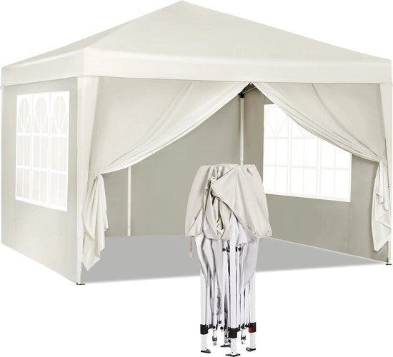 Partytent - Paviljoen - Opvouwbare Luifel - Tuin tent - Waterdicht - Uv Bescherming - met Draagtas - Pavillon - Prieel - Zijpanelen - 3x3m - Grijs