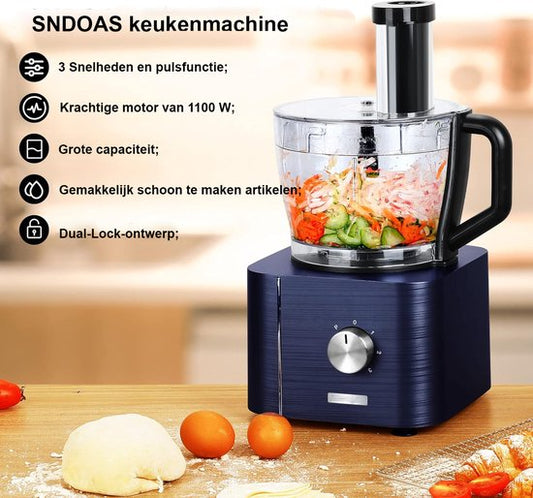 Keukenmachine - Alles in 1 keukenmachine - Multifunctionele keukenmachine - Blender - Vleesmolen - Garde - Kneder - Shredder - Sinaasappelpers - Hakselaar - Blender - 1100W - Blauw