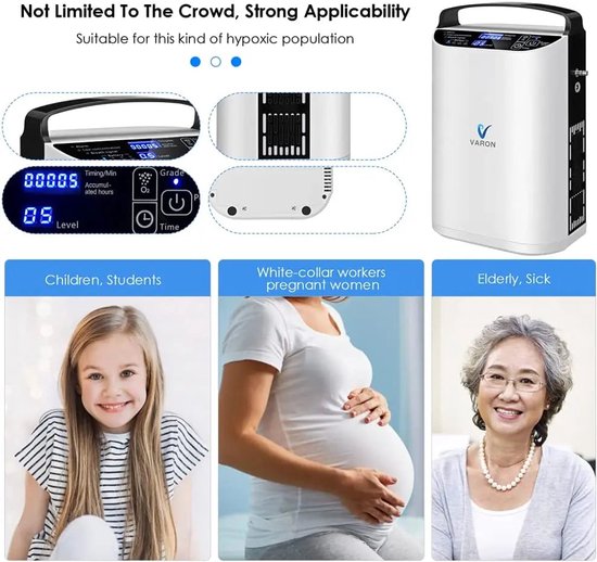Zuurstofconcentrator – Oxygenerator – Zuurstofmachine – Ademdevice – Ademhalingsapparaat – Compact en Lichtgewicht – 93% Zuurstofconcentratie – Inclusief Batterij en EU-Stekker
