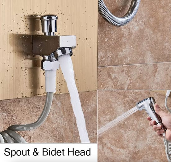 Douchekraan - Regendouche - Douchekop - 6 in 1 - Regendouche - Waterval douche - Kraan - Bidet - Massage jet - Handdouche - Waterstroom gevoed - Verlichting en LED display - Rose Gold