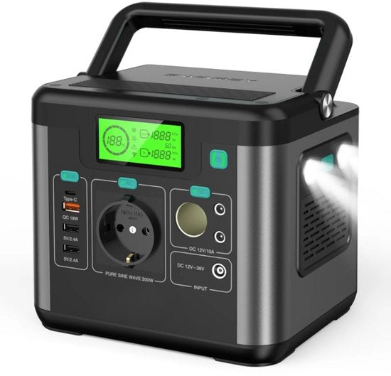 Draagbare Powerstation – Mobiele Accu – Camping Generator – Zonne-Accu – 300W Continue Vermogen – LED Lamp Met SOS