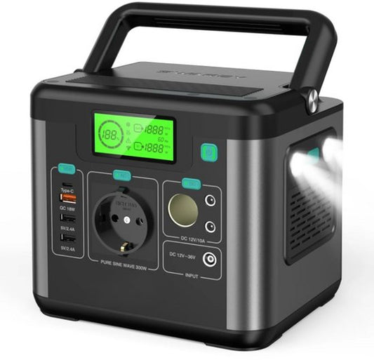 Draagbare Powerstation – Mobiele Accu – Camping Generator – Zonne-Accu – 300W Continue Vermogen – LED Lamp Met SOS