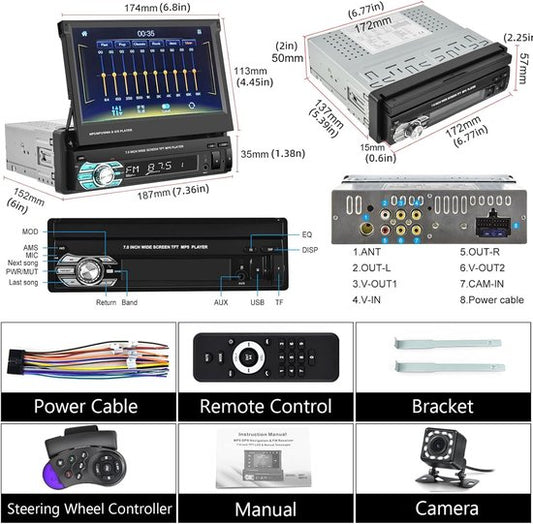 Autoradio 1 DIN – Autostereo – 1 Din Autoradio – Auto Radio – Multimediaspeler – 7 Inch HD-touchscreen – Carplay & Android Auto – Met Mirror Link & Achteruitrijcamera