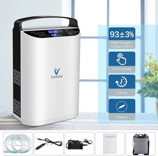 Zuurstofconcentrator – Oxygenerator – Zuurstofmachine – Ademdevice – Ademhalingsapparaat – Compact en Lichtgewicht – 93% Zuurstofconcentratie – Inclusief Batterij en EU-Stekker