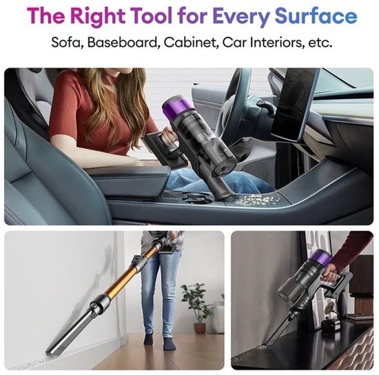 Draadloze Steelstofzuiger – Stofzuiger Zonder Snoer – Steelstofzuiger Met Accu – Cordless Vacuum Cleaner – Snoerloze Kruimelzuiger – 55.000 Pa Zuigkracht – 1,5 Liter Stofcontainer