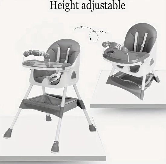 Kinderstoel - Babystoel - Baby stoel - Baby eetstoel - babystoel voor aan tafel - Opvouwbaar - Verstelbaar - Met speelboog - Grijs