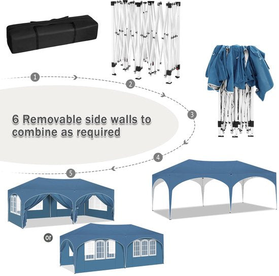Pop-Up Tent – Tuinpaviljoen – Opblaasbare Tuintent – Buiten Shelter – 3x6 Meter – UV-Bescherming 98% – Verstelbare Hoogte - Blauw