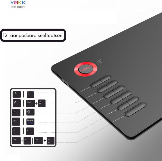 Tekentablet A15 Rood inclusief beschermhoes - 10x6 inch - 5080 Lpi - grafische XL teken tablet - Batterij vrije pen - 12 sneltoetsen - tekenhandschoen