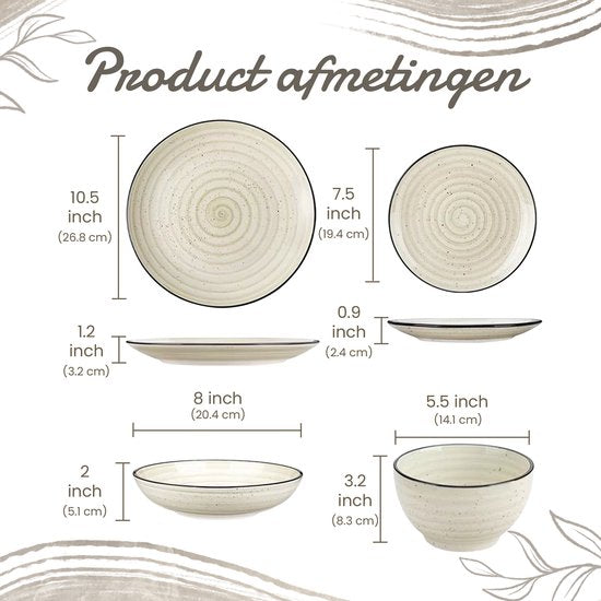 Luxe Serviesset – 24 delig – 6 persoons – Keramisch - Bordenset – Dinner platen – Dessertborden - Kommen - Pastabord - Beige