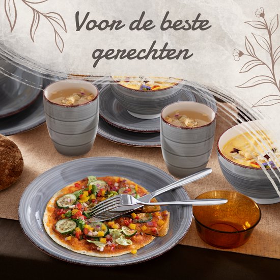 Luxe Serviesset – 32 delig – 8 persoons – Porselein - Bordenset – Dinner platen – Dessertborden - Kommen - Mokken - Schaaltjes - Grijs