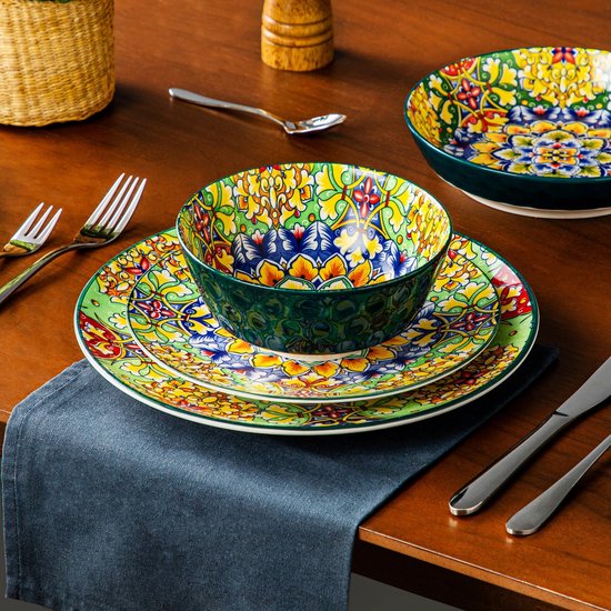Serviesset 48 stuks - Serviesset met patronen - Servies set - Tafelgerei - Cadeau Tip - Kleurrijk
