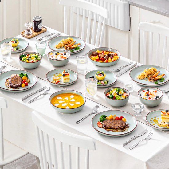 Luxe Serviesset – 32 delig – 8 persoons – Porselein - Bordenset – Dinner platen – Dessertborden - Kommen - Mokken - Schaaltjes - Jade - Nimf