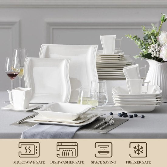 Serviesset Wit 30-delig – 6 Personen – Vierkant Porselein