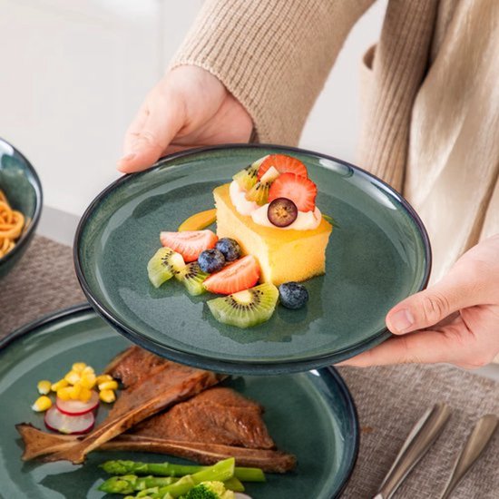 Luxe Serviesset – 24 delig – 6 persoons – Porselein - Bordenset – Dinner platen – Dessertborden - Kommen - Pastabord - Groen - Deluxe
