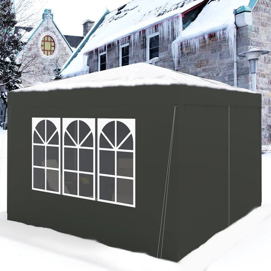 Partytent - Paviljoen - Opvouwbare Luifel - Tuin tent - Waterdicht - Uv Bescherming - met Draagtas - Pavillon - Prieel - Zijpanelen - 3x3m - Grijs
