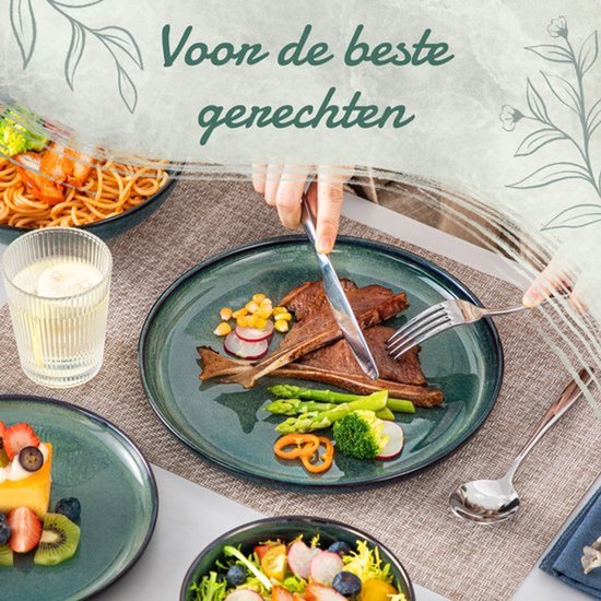 Luxe Serviesset – 24 delig – 6 persoons – Porselein - Bordenset – Dinner platen – Dessertborden - Kommen - Pastabord - Groen - Deluxe