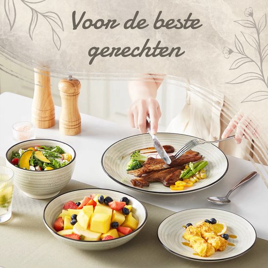 Luxe Serviesset – 24 delig – 6 persoons – Keramisch - Bordenset – Dinner platen – Dessertborden - Kommen - Pastabord - Beige