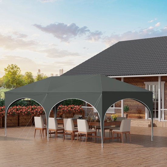 Partytent - Paviljoen - Opvouwbare Luifel - Tuin tent - Waterdicht - Uv Bescherming - met Draagtas - Prieel - Zijpanelen - 6x3m - Grijs