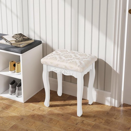 Poef Kruk voor Make-Up Kaptafel Stoel Comfortabele Barokke Stijl Wit