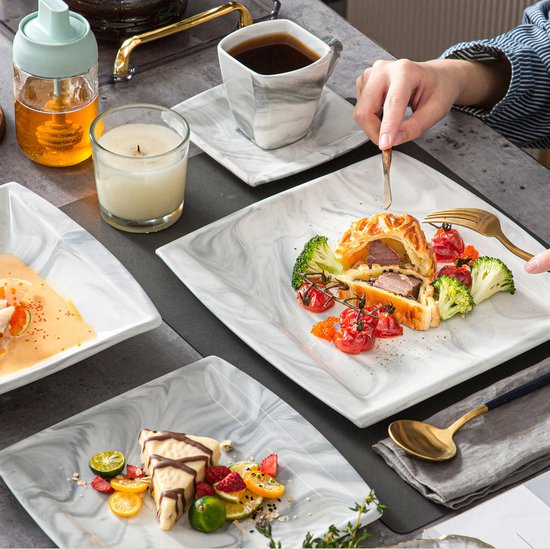 Luxe Serviesset – 30 delig – 6 persoons – Porselein - Bordenset – Dinner platen – Dessertborden - Kommen - Mokken - Schaaltjes - Grijs