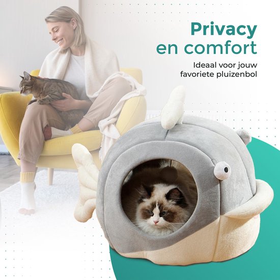 Pawsomepets Kattenmand Vis – Kattenhuis – Kattenbed – Poezenmand – Warmte & Comfort - Antislip - Grijs