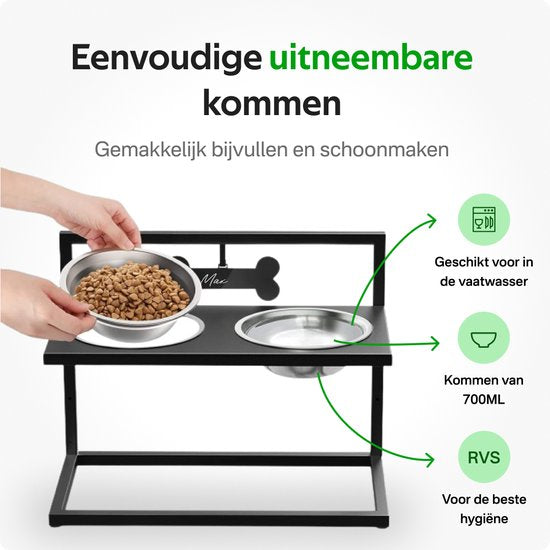 Pawsomepets Verhoogde Hondenvoerbak – 3 Hoogtes Verstelbaar – Drinkbak Hond – Eetbak met Standaard - Zwart