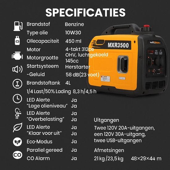 Draagbare Inverter Stroomgenerator – Noodstroomaggregaat – Benzinegenerator – Generator Camping – Mobiele Stroomvoorziening – 3300W Krachtig Vermogen – Extra Stil met USB & 230V Stopcontacten