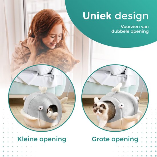 Pawsomepets Kattenmand Vis – Kattenhuis – Kattenbed – Poezenmand – Warmte & Comfort - Antislip - Grijs