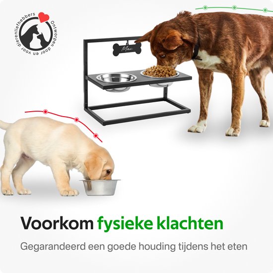 Pawsomepets Verhoogde Hondenvoerbak – 3 Hoogtes Verstelbaar – Drinkbak Hond – Eetbak met Standaard - Zwart