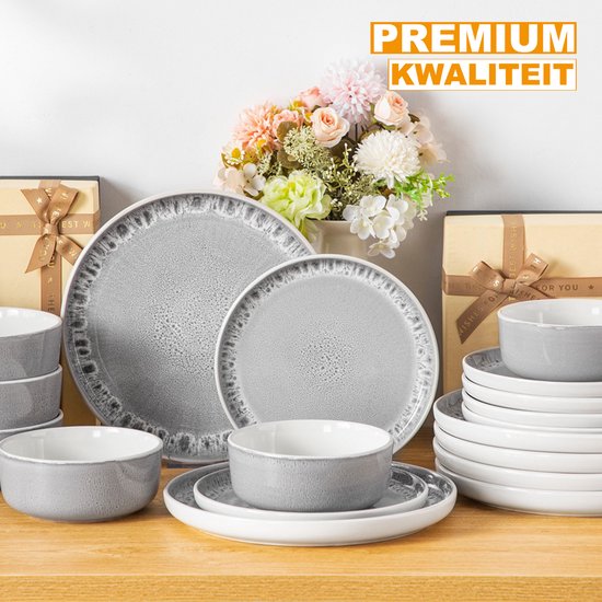 Luxe Serviesset - 18 delig - 6 persoons - Beige - Dinerborden - Bordenset - Diepe borden - Ontbijtborden - Servies - Keukenservies - Luxe design - Tafelstijl