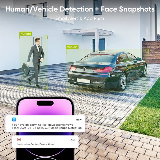 Beveiligingscamera - Beveiligingscamerasysteem - Camerabewaking - 8CH POE Camera Kit - 8MP NVR - Nachtzicht - Weerbestendig - AI Bewegingsdetectie - Binnen en Buiten - 6 Camera's - 4T Ingebouwde HDD