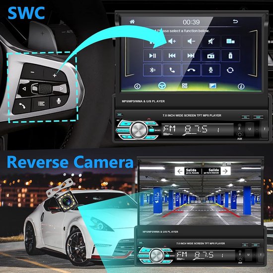 Autoradio 1 DIN – Autostereo – 1 Din Autoradio – Auto Radio – Multimediaspeler – 7 Inch HD-touchscreen – Carplay & Android Auto – Met Mirror Link & Achteruitrijcamera