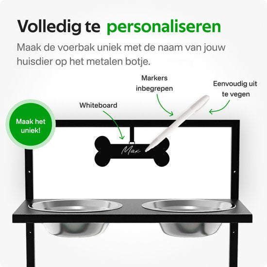 Pawsomepets Verhoogde Hondenvoerbak – 3 Hoogtes Verstelbaar – Drinkbak Hond – Eetbak met Standaard - Zwart