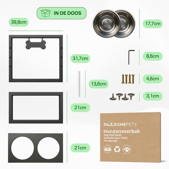 Pawsomepets Verhoogde Hondenvoerbak – 3 Hoogtes Verstelbaar – Drinkbak Hond – Eetbak met Standaard - Zwart