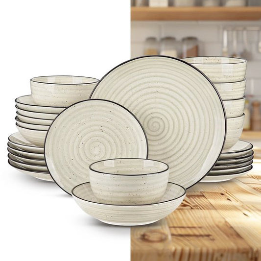 Luxe Serviesset – 24 delig – 6 persoons – Keramisch - Bordenset – Dinner platen – Dessertborden - Kommen - Pastabord - Beige