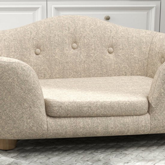 Hondenmand – Huisdier Sofa – Dierenbed – Hondenkussen – Kattenmand – Crème Kleur – Pluche Kussen – Stevig Dennenhouten Frame – 70x47x30 cm