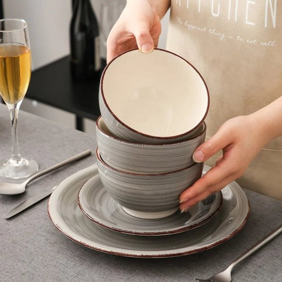 Luxe Serviesset – 32 delig – 8 persoons – Porselein - Bordenset – Dinner platen – Dessertborden - Kommen - Mokken - Schaaltjes - Grijs